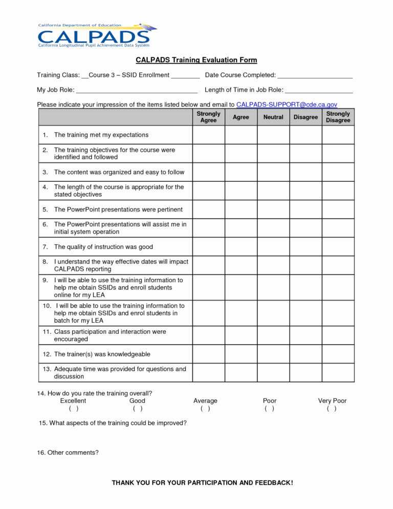 Training Feedback Report Template