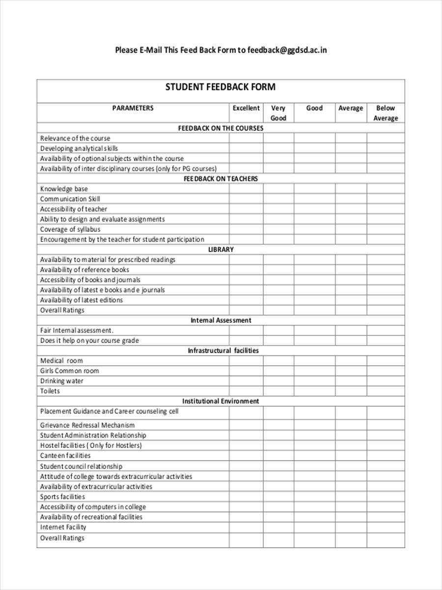 Training Feedback Form Employee Template Evaluation Sample Intended For Student Feedback Form Template Word