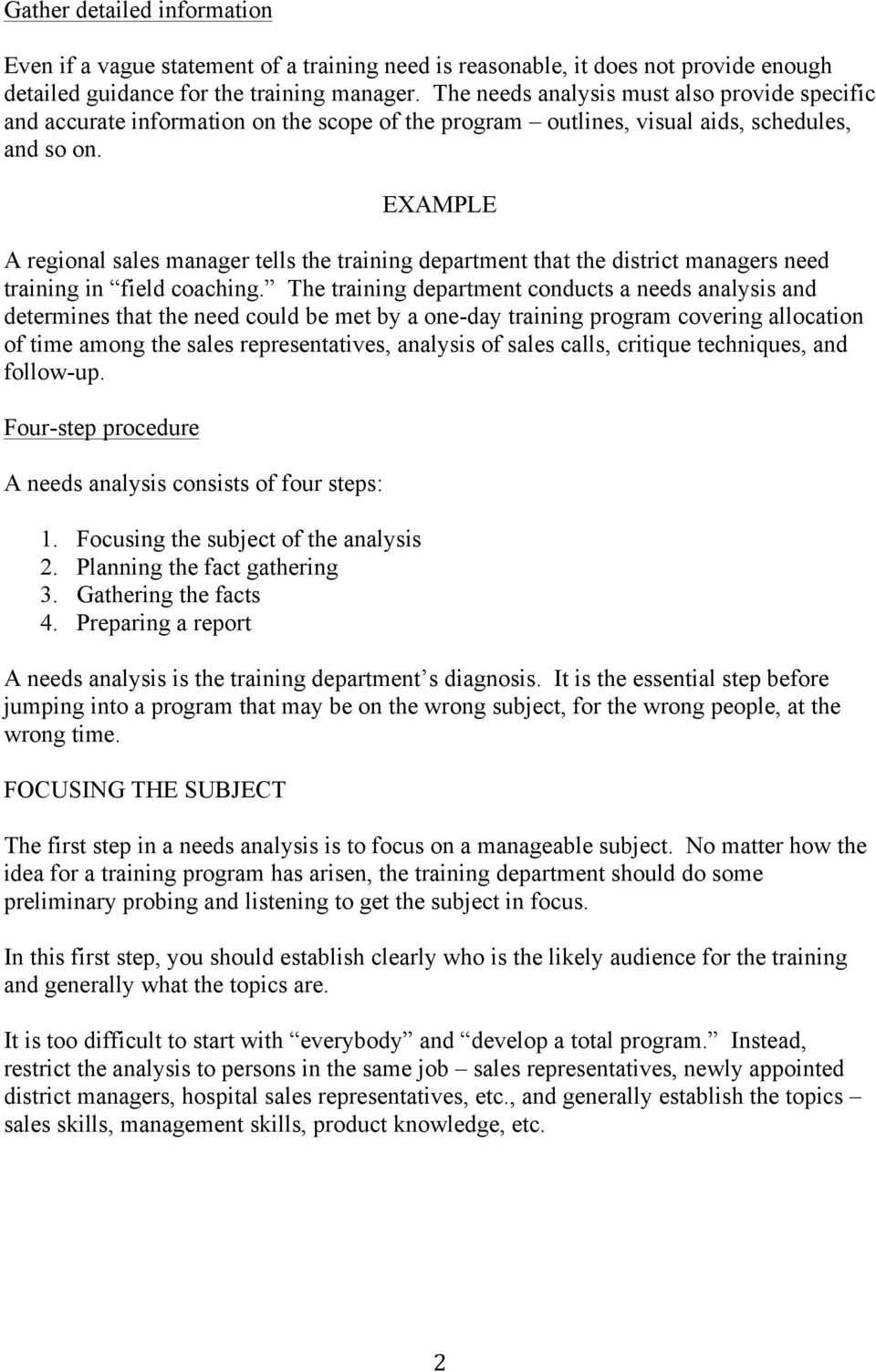 Training Needs Analysis – Pdf Pertaining To Training Needs Analysis Report Template