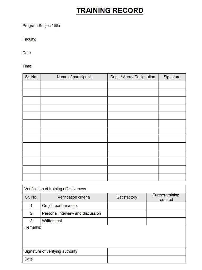 Training Record Format| Excel | Pdf | Sample Regarding Training Documentation Template Word