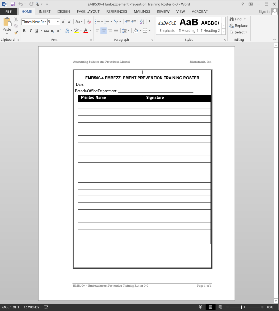 Training Record Template | Emb500 4 Pertaining To Training Documentation Template Word