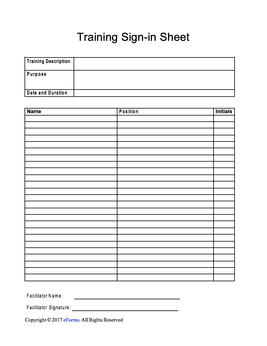 Training Sign In Sheet Template | Eforms – Free Fillable Forms Pertaining To Training Documentation Template Word