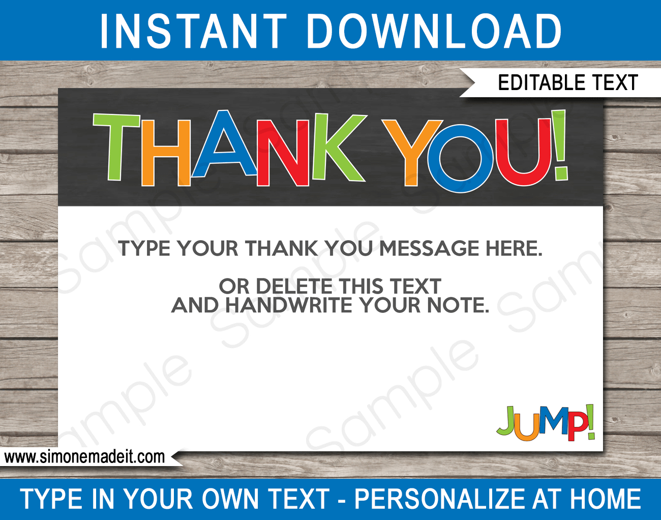 Trampoline Party Thank You Cards Template – Boys Regarding Soccer Thank You Card Template