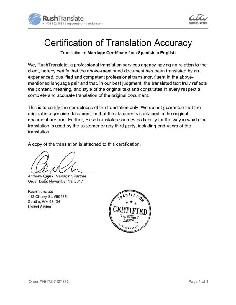 Translation Services Intended For Birth Certificate Translation Template Uscis