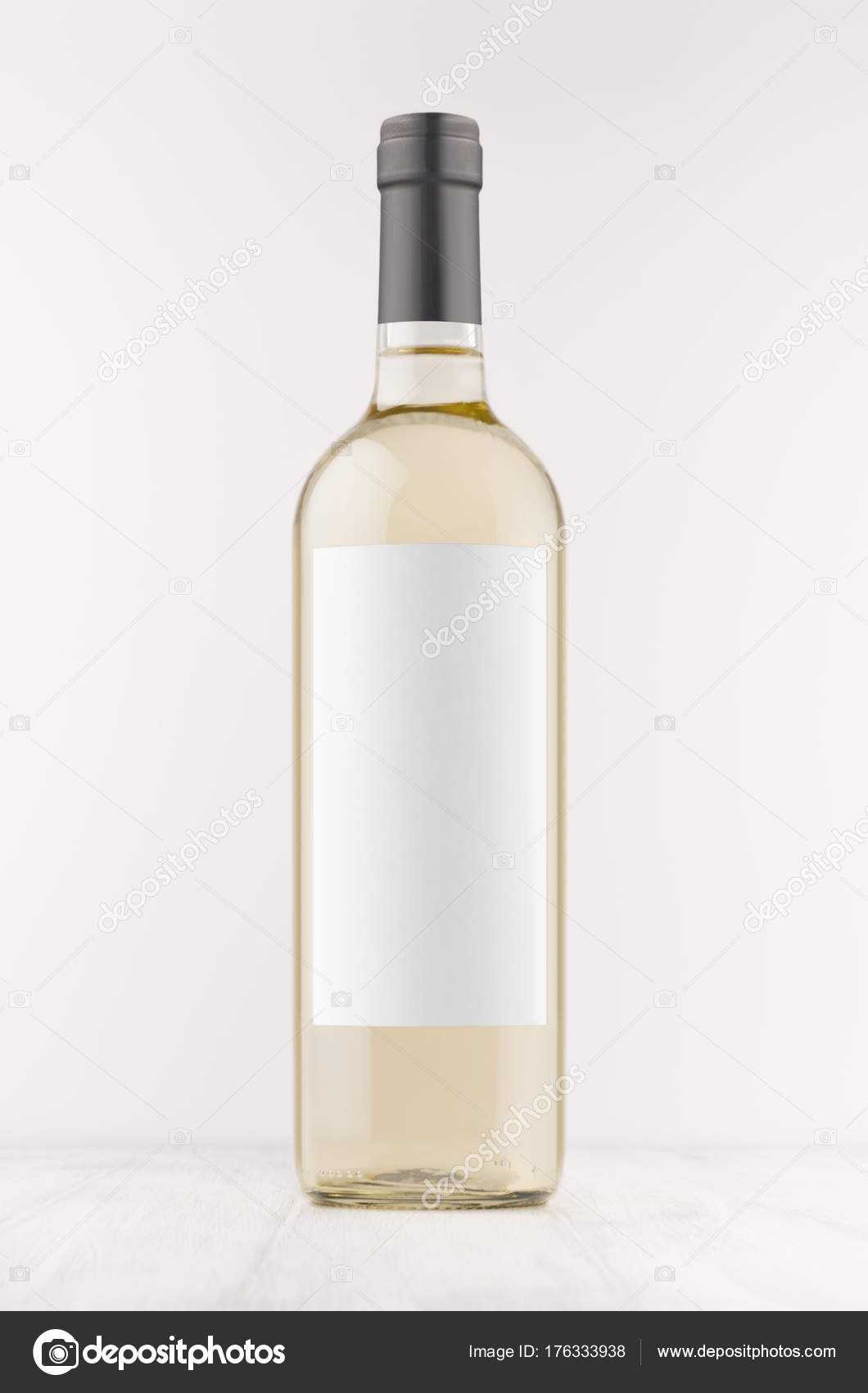 Transparent White Wine Bottle Blank White Label White Wooden Intended For Blank Wine Label Template