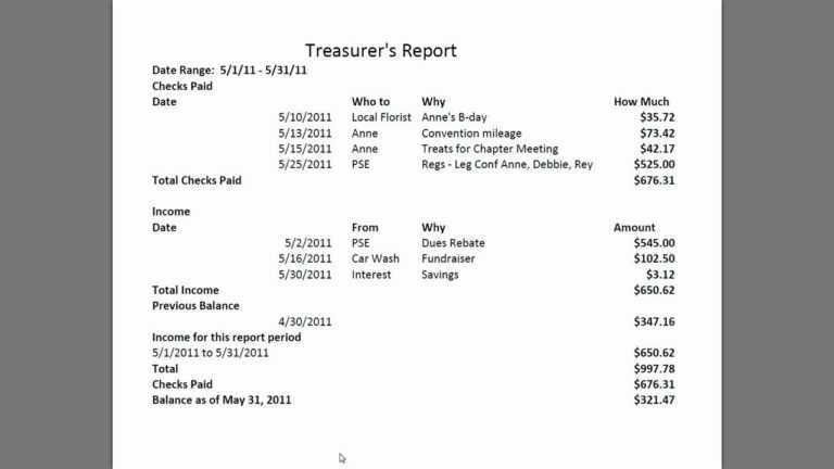 Treasurer's Report Agm Template