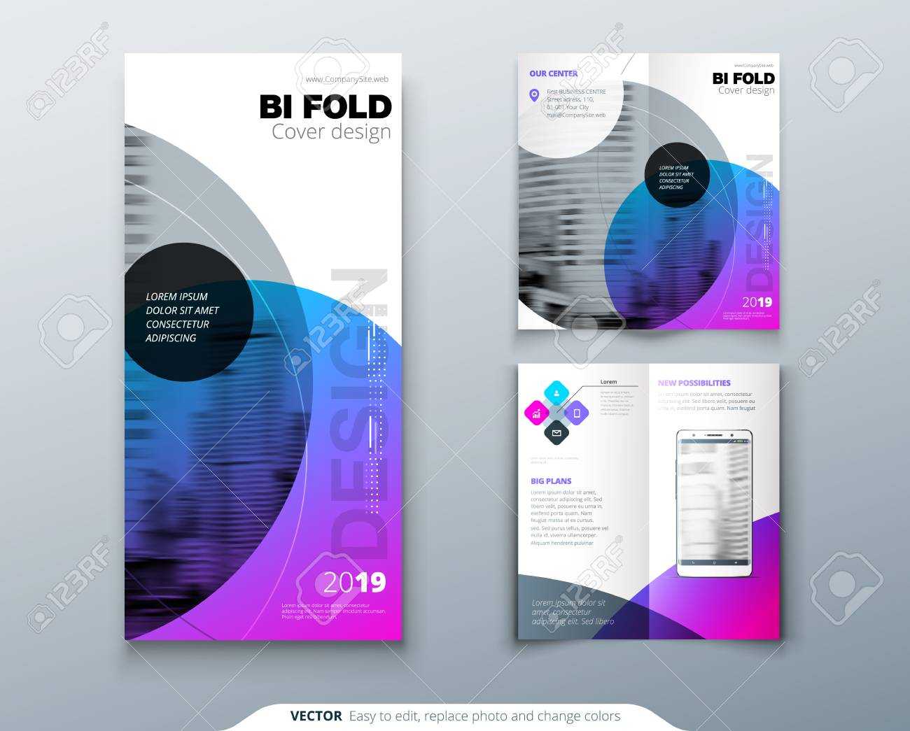 Tri Fold Brochure Design. Purple Corporate Business Template.. For E Brochure Design Templates