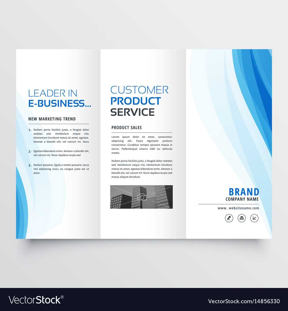 Trifold Brochure Design Template With Blue Wavy Inside E Brochure Design Templates