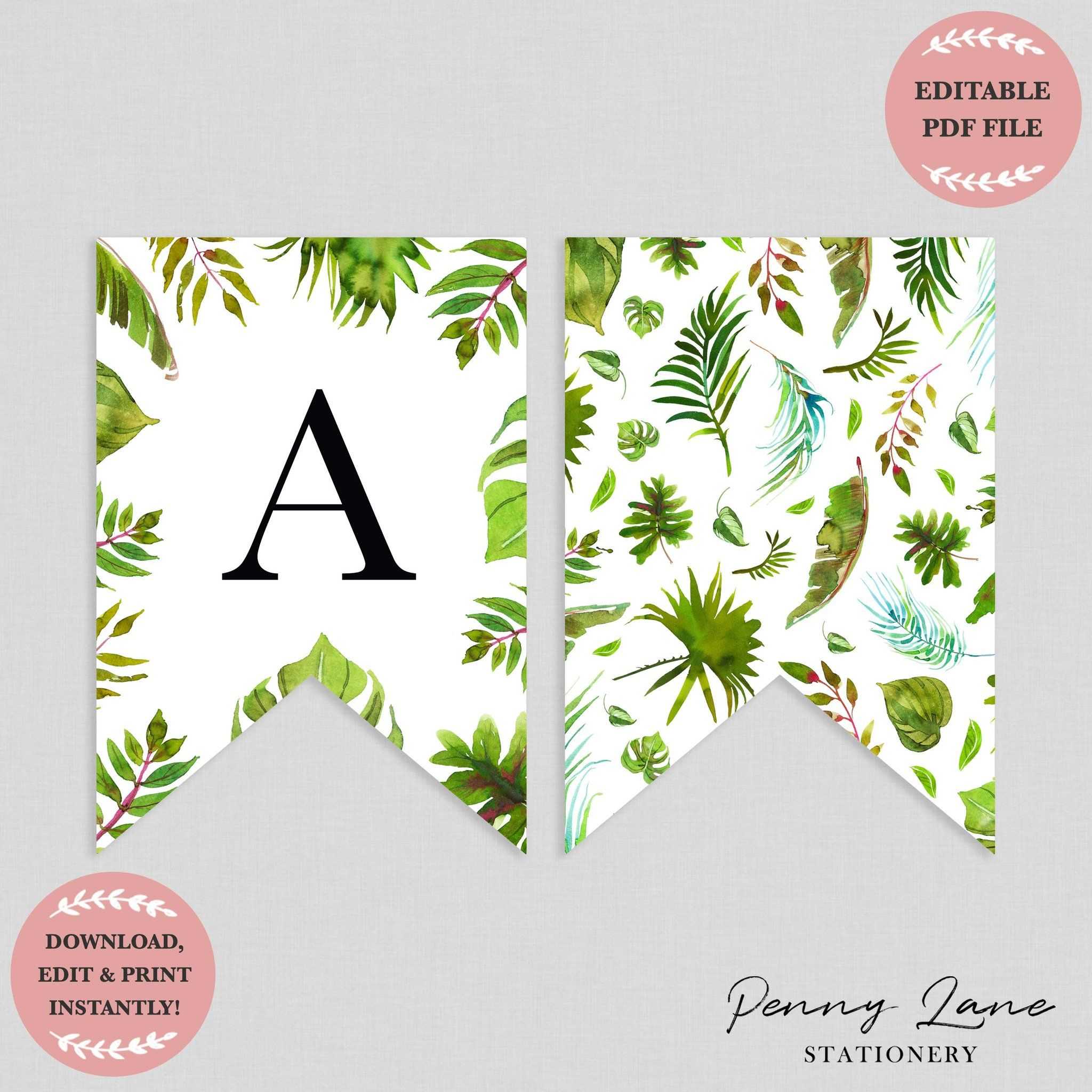 Tropical Greenery Baby Shower Bunting Flag Banner | Baby Within Diy Baby Shower Banner Template