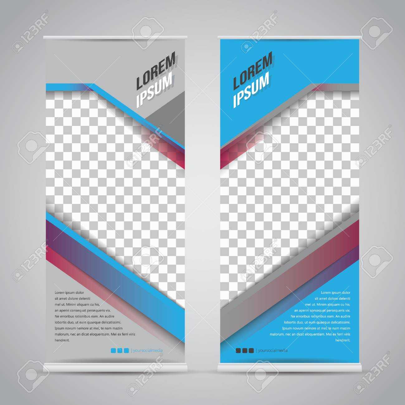 Twin Blue Roll Up Banner Stand Design Template Intended For Banner Stand Design Templates
