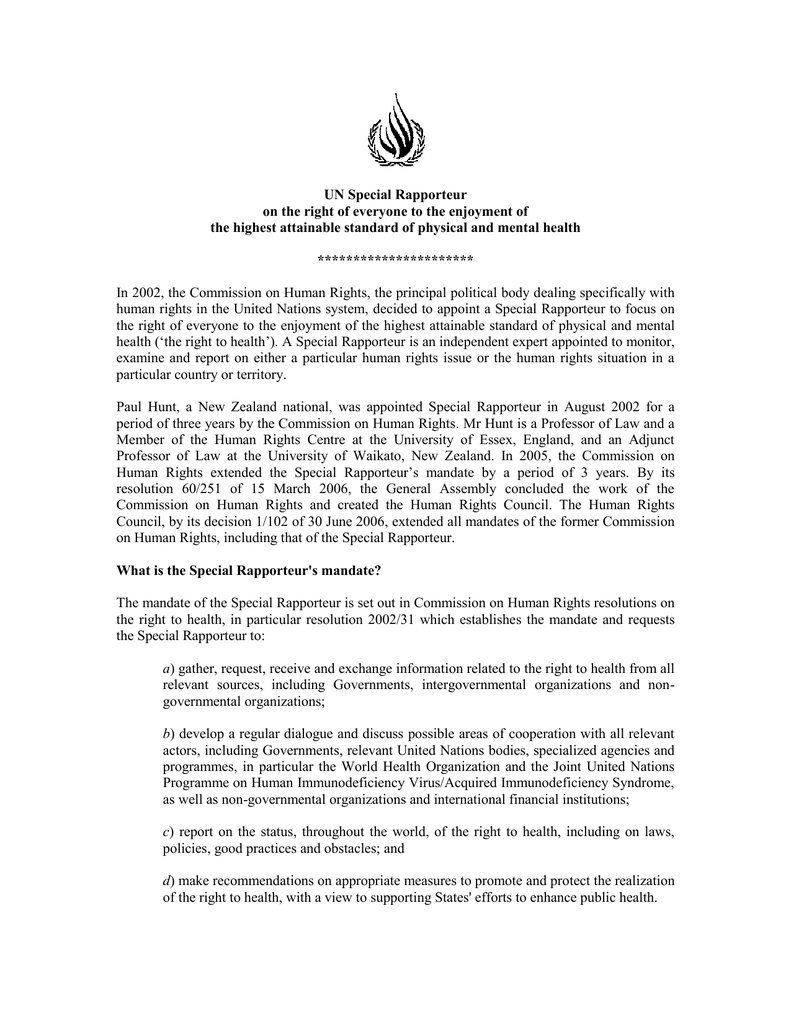 Un Special Rapporteur Regarding Rapporteur Report Template