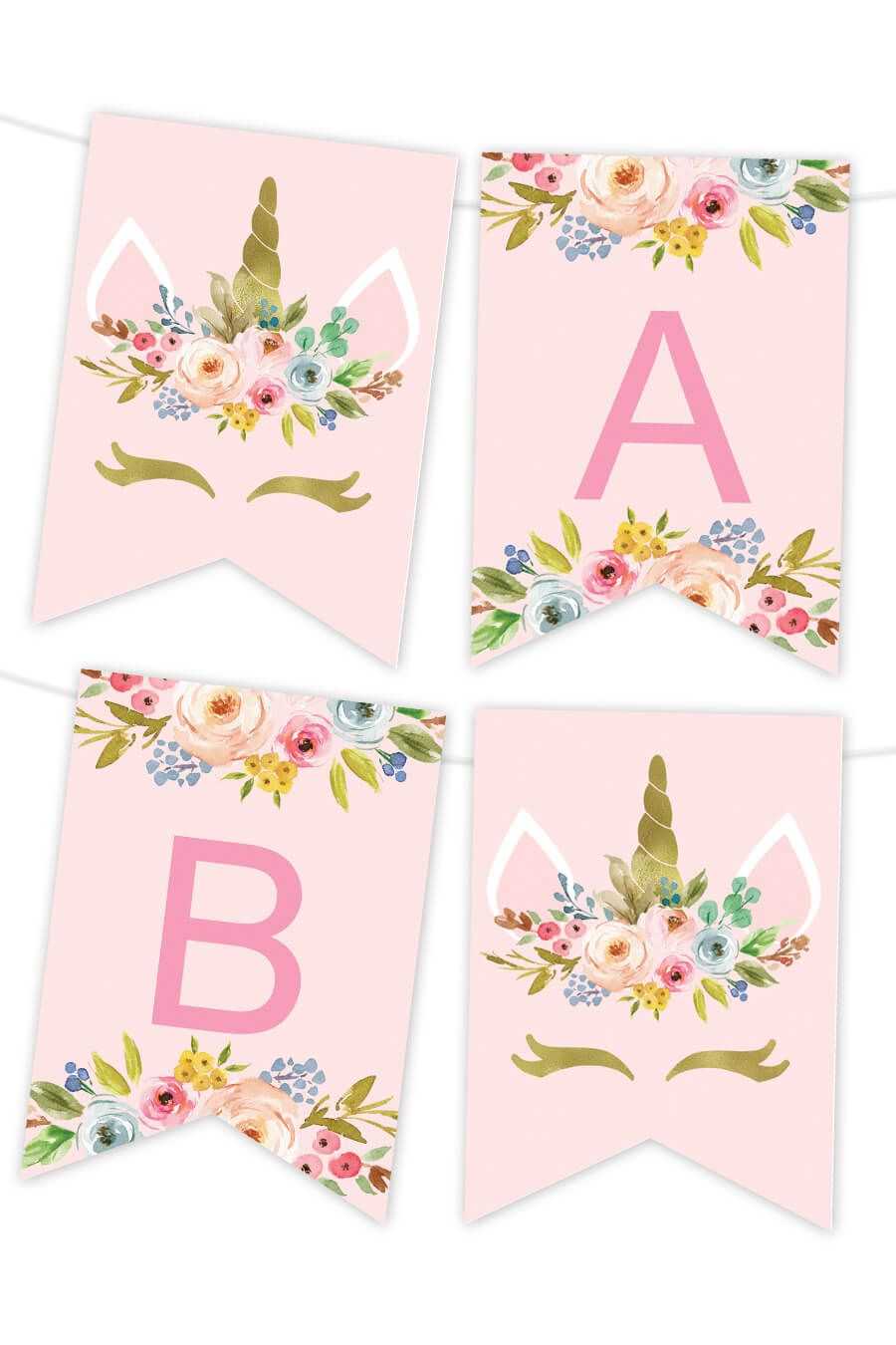 Unicorn Floral Printable Banner | Birthday Banner Template Throughout Free Happy Birthday Banner Templates Download