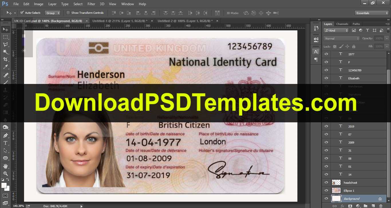 United Kingdom National Identity Card Template [Uk Id Card] In French Id Card Template