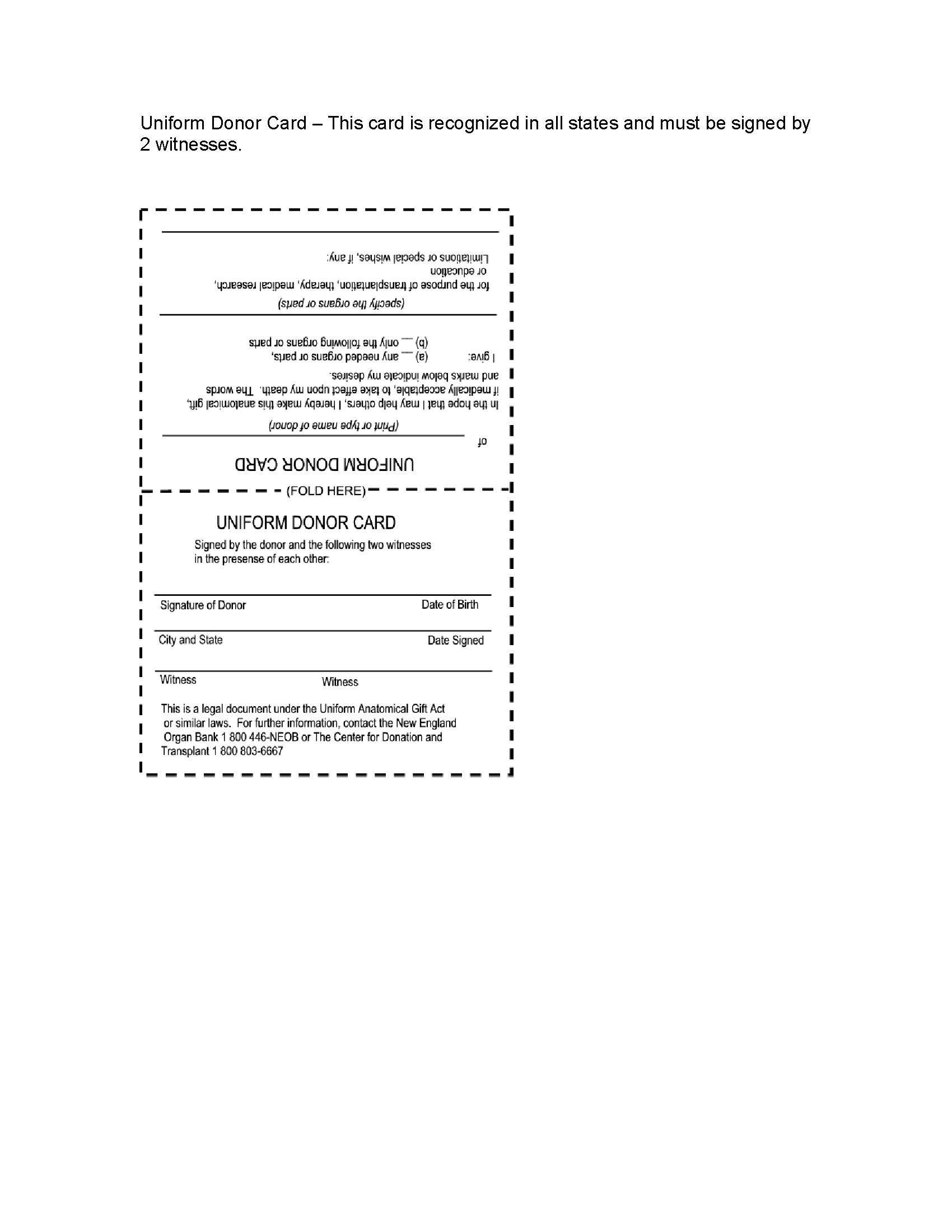 Usa Uniform Organ Donor Card | Legal Forms And Business In Organ Donor Card Template