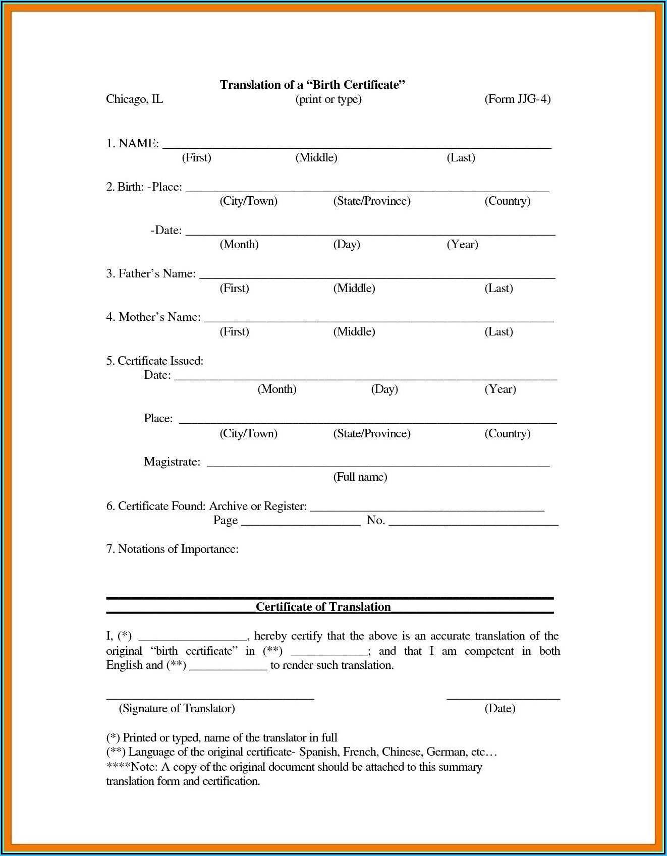 Uscis Birth Certificate Translation Template #10036 With Uscis Birth Certificate Translation Template