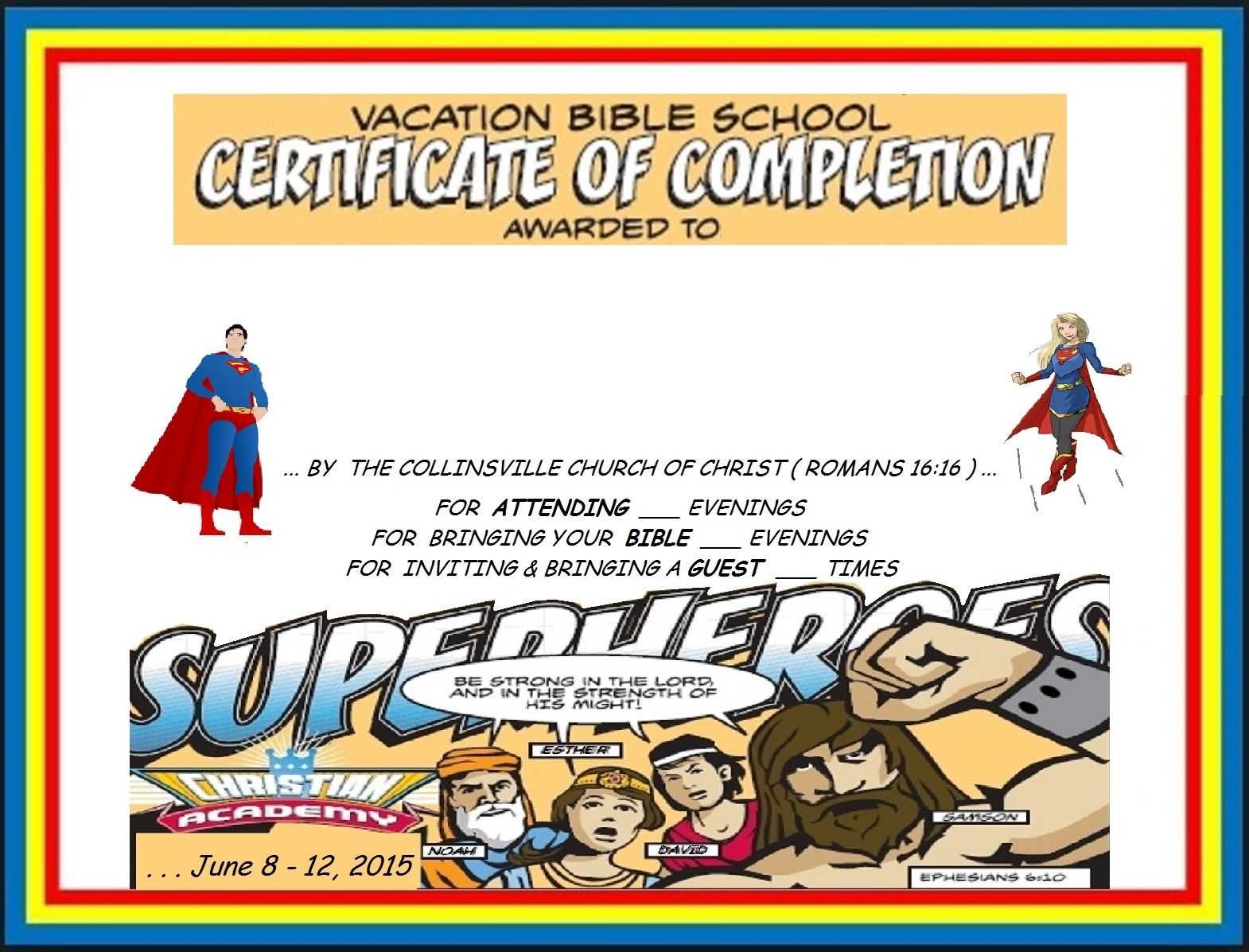 Vbs Certificate Superhero Red Capes | Vbs Lesson Handouts Pertaining To Free Vbs Certificate Templates