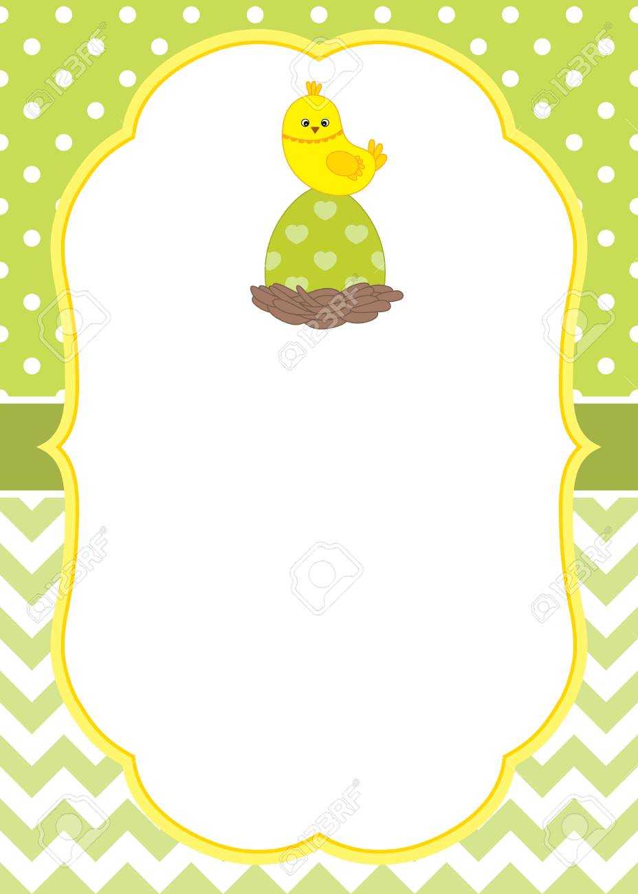 Vector Card Template With A Cute Chick On Polka Dot And Chevron.. Within Easter Chick Card Template