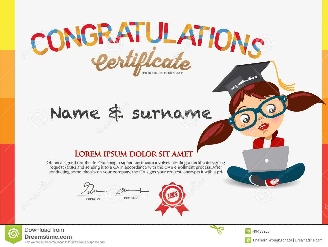 Vector Certificate For School Children Template. Stock Pertaining To Children's Certificate Template