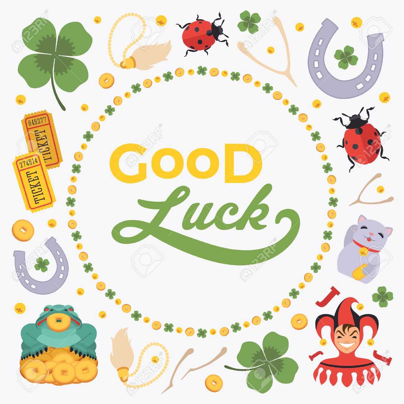 Vector Decorating Design Made Of Lucky Charms, And The Words.. In Good Luck Card Template