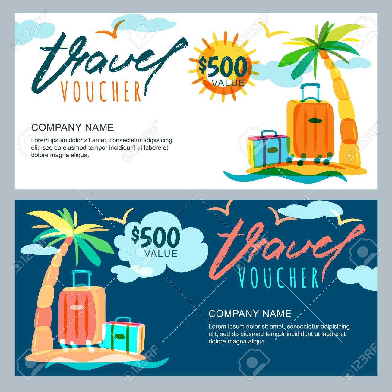 Vector Gift Travel Voucher Template. Tropical Island Landscape.. With Free Travel Gift Certificate Template