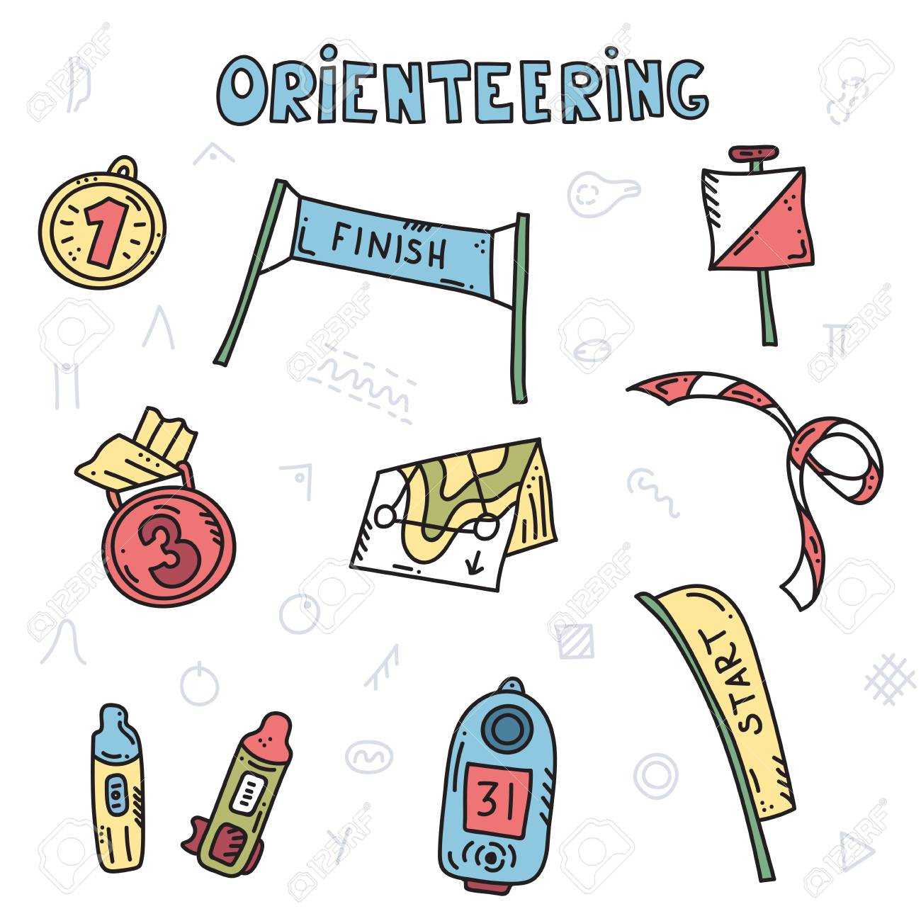 Vector Illustration Of Sport Orienteering Isolated Elements:.. With Regard To Orienteering Control Card Template