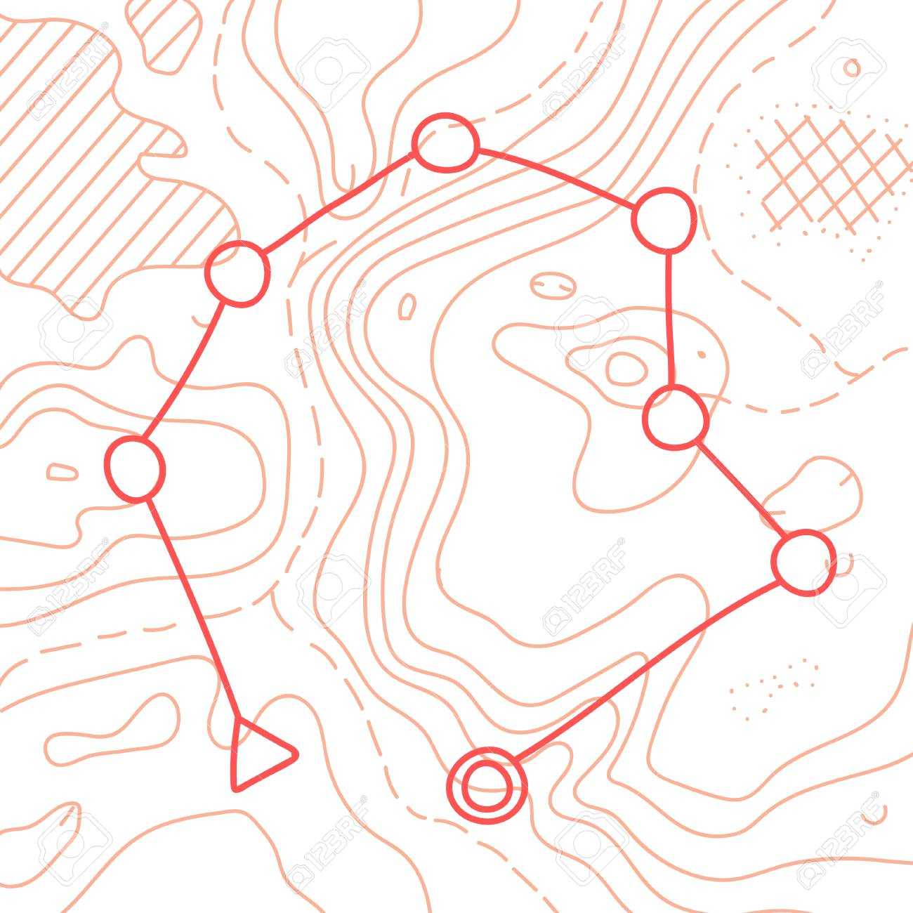 Vector Illustration Of Topographic Orienteering Map With In Orienteering Control Card Template