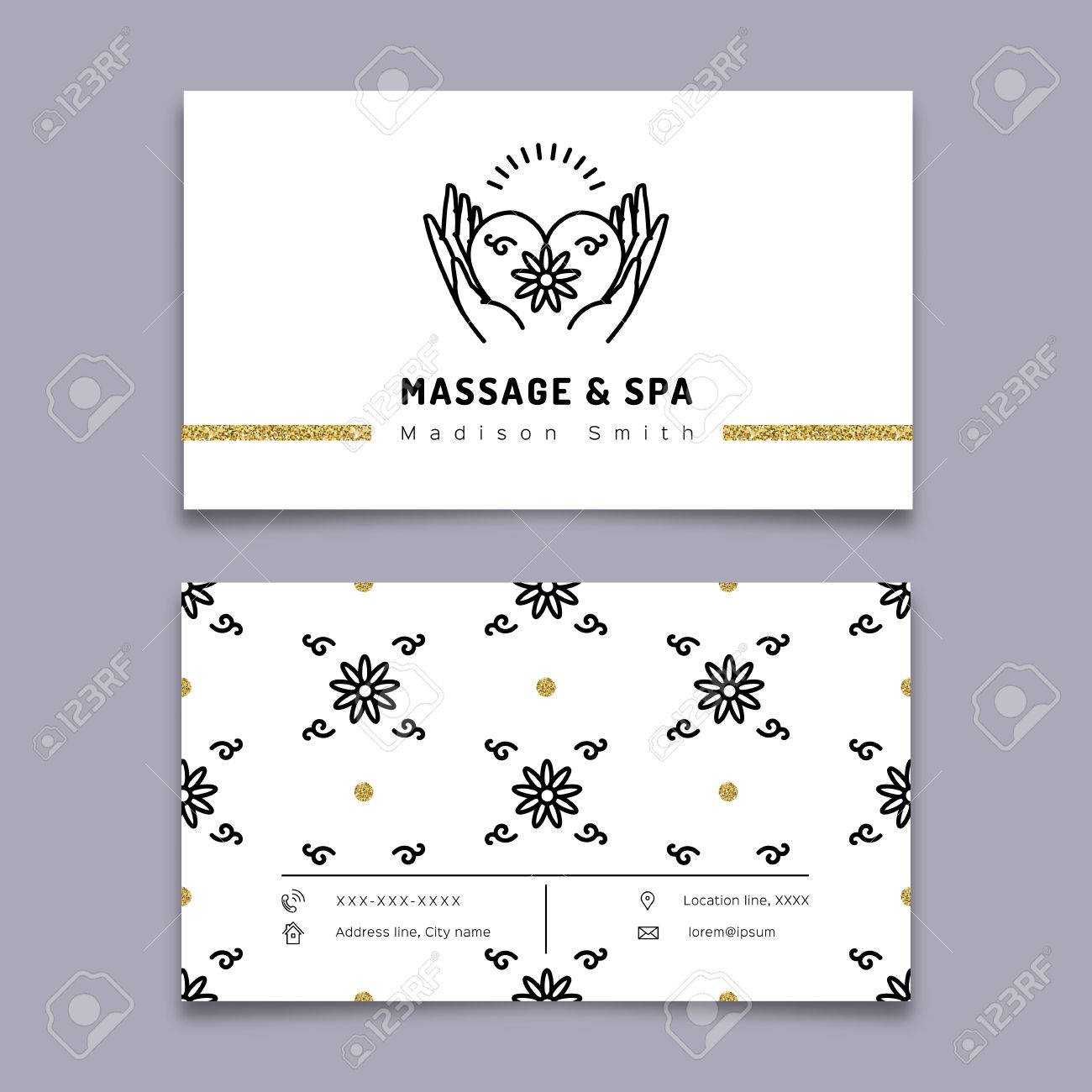 Vector Massage And Spa Therapy Business Card Template. Trendy.. Regarding Massage Therapy Business Card Templates