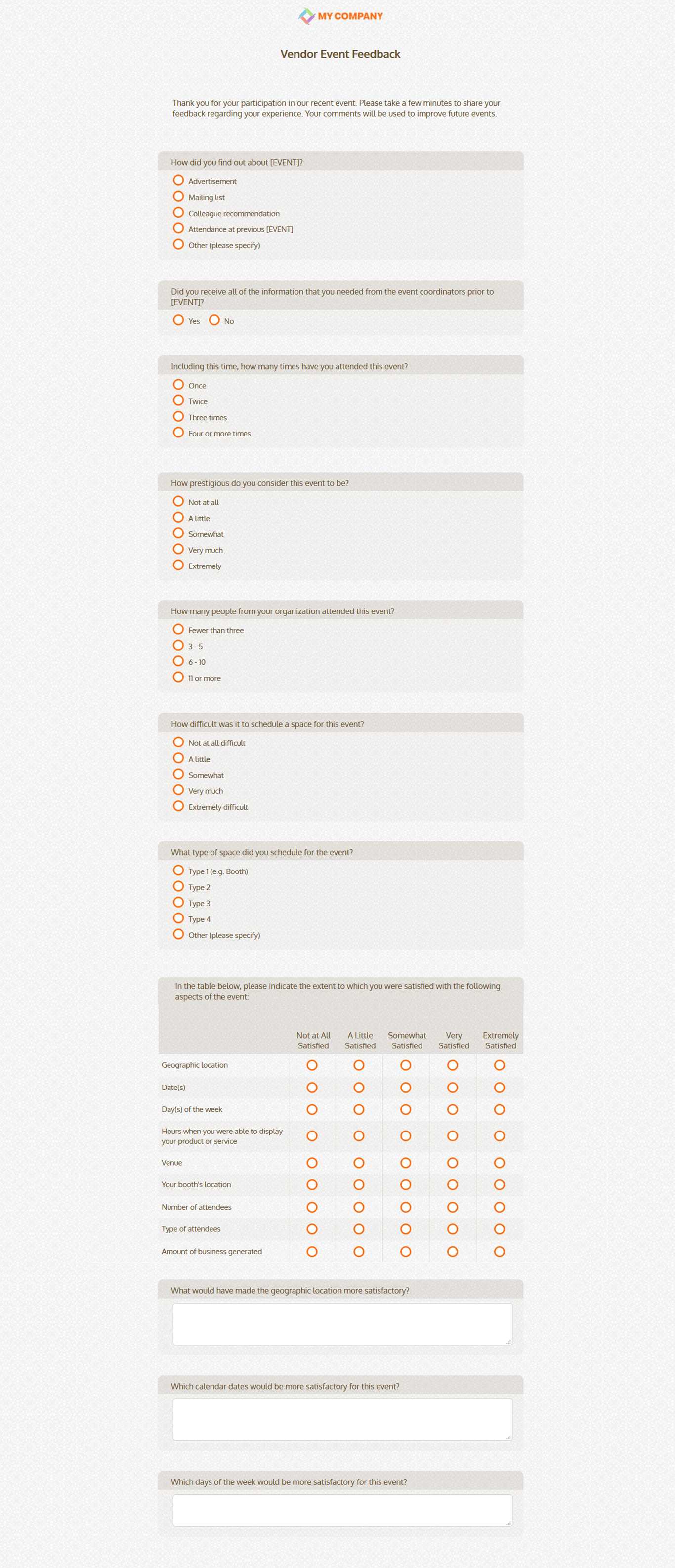 Vendor Event Feedback Survey Template [32 Questions In Event Survey Template Word