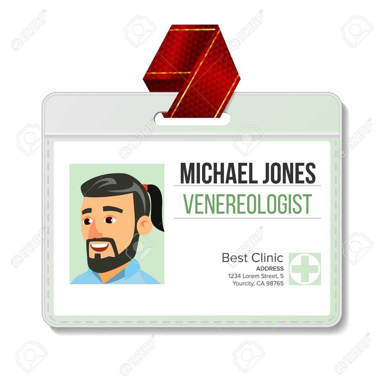 Venereologist Identification Badge Vector. Man. Id Card Template In Hospital Id Card Template