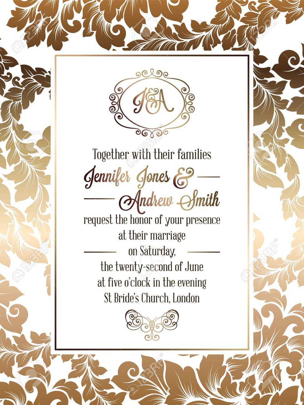 Vintage Baroque Style Wedding Invitation Card Template.. Elegant.. Pertaining To Church Wedding Invitation Card Template