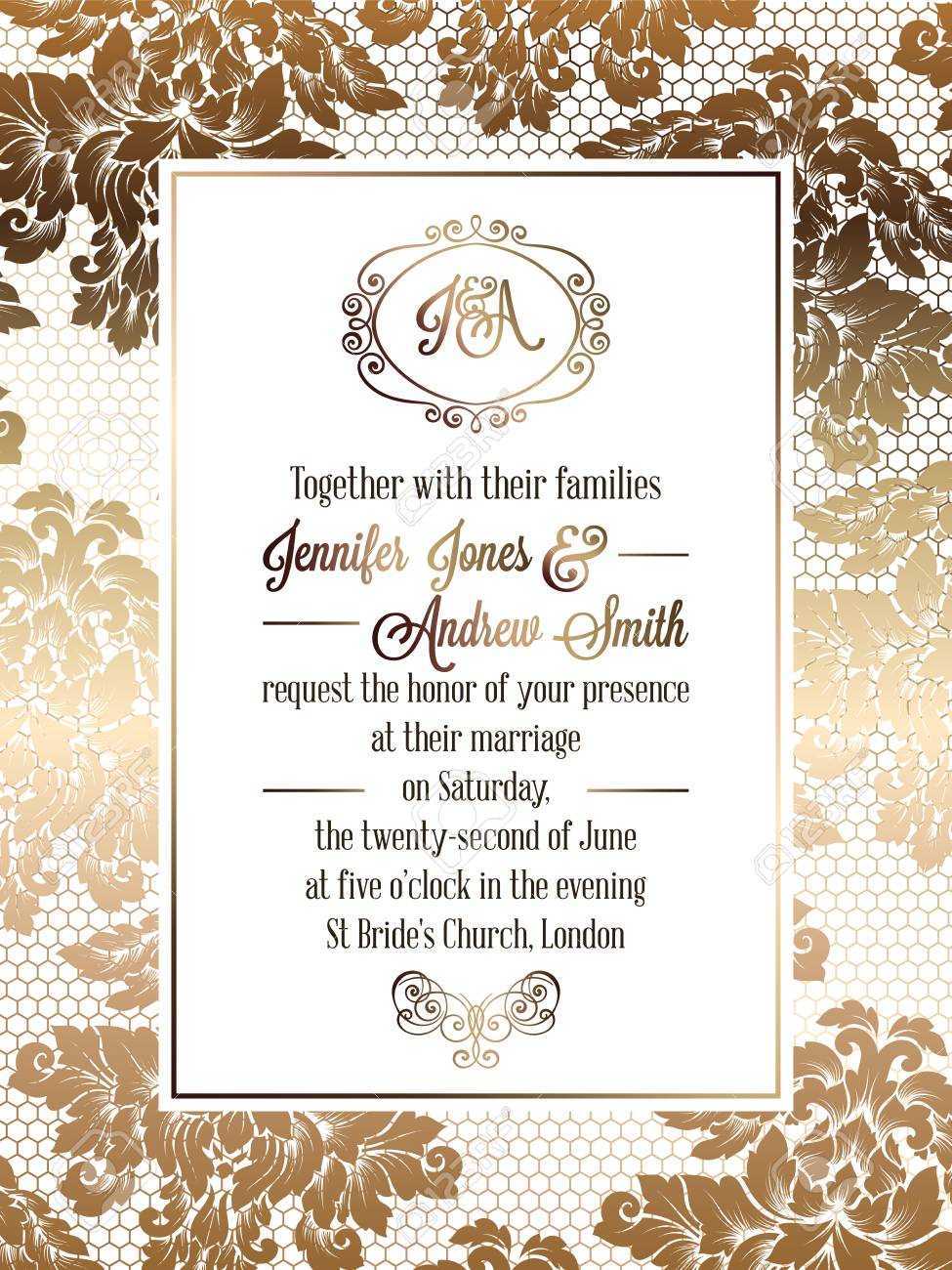 Vintage Baroque Style Wedding Invitation Card Template.. Elegant.. With Regard To Invitation Cards Templates For Marriage