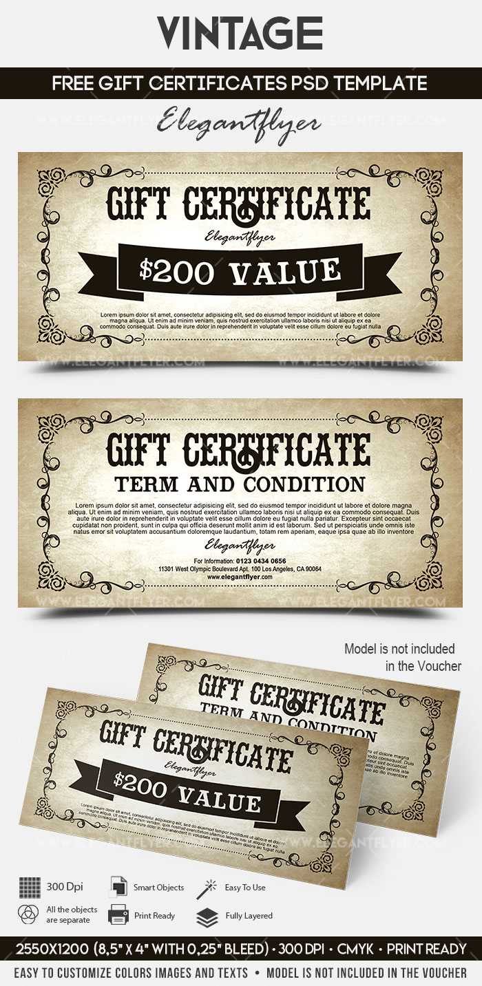 Vintage – Free Gift Certificate Psd Template Inside Gift Certificate Template Photoshop