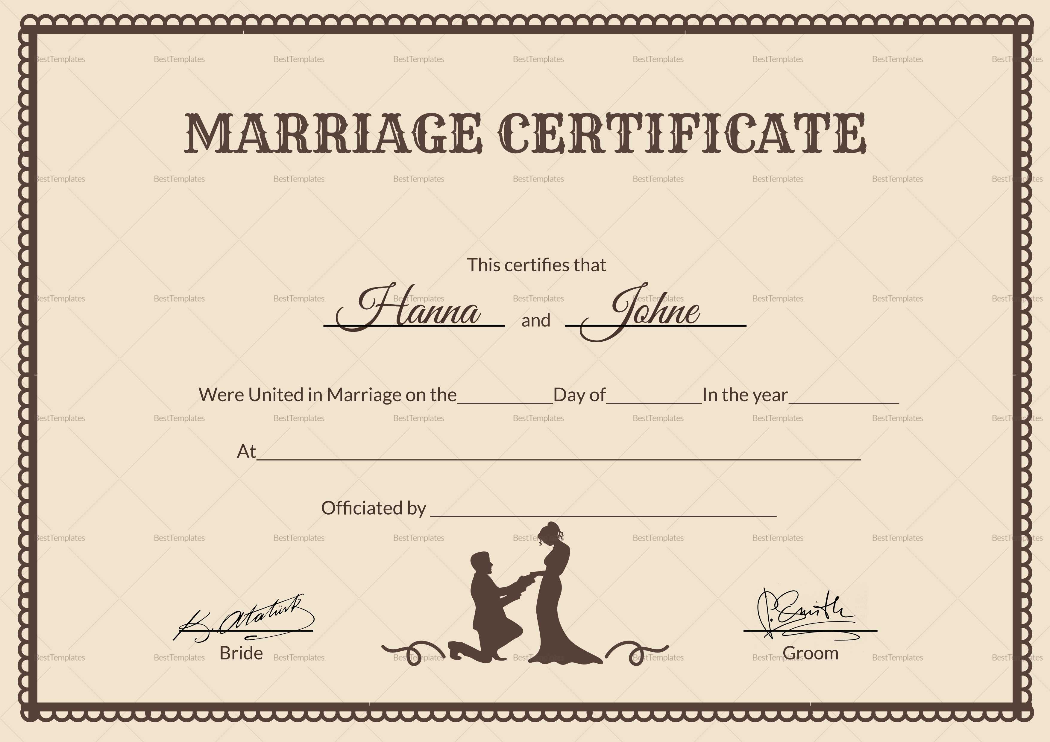 Vintage Marriage Certificate Template Inside Certificate Of Marriage Template