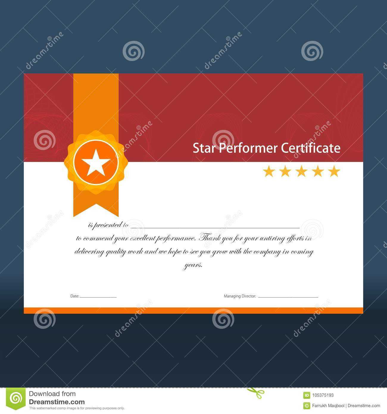 Vintage Red And Gold Star Performer Certificate Stock Vector Regarding Star Performer Certificate Templates