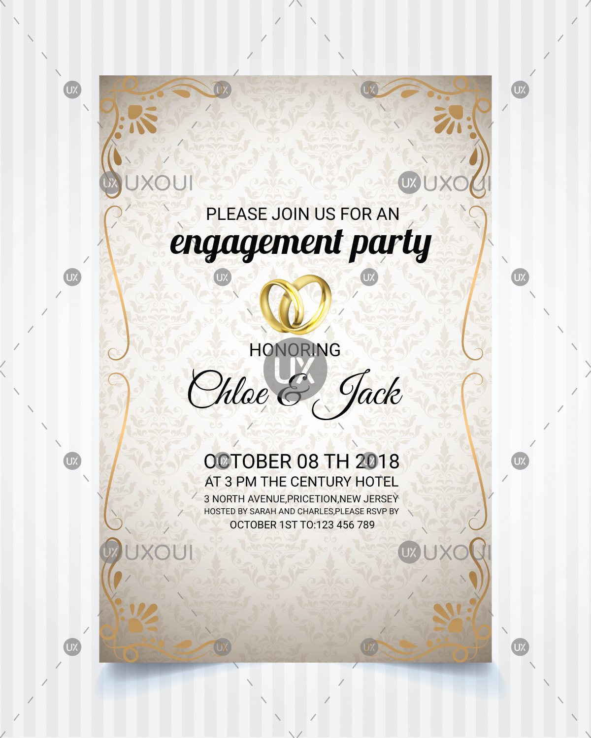 Vintage Style Wedding Engagement Party Invitation Card Template Design  Vector Regarding Engagement Invitation Card Template
