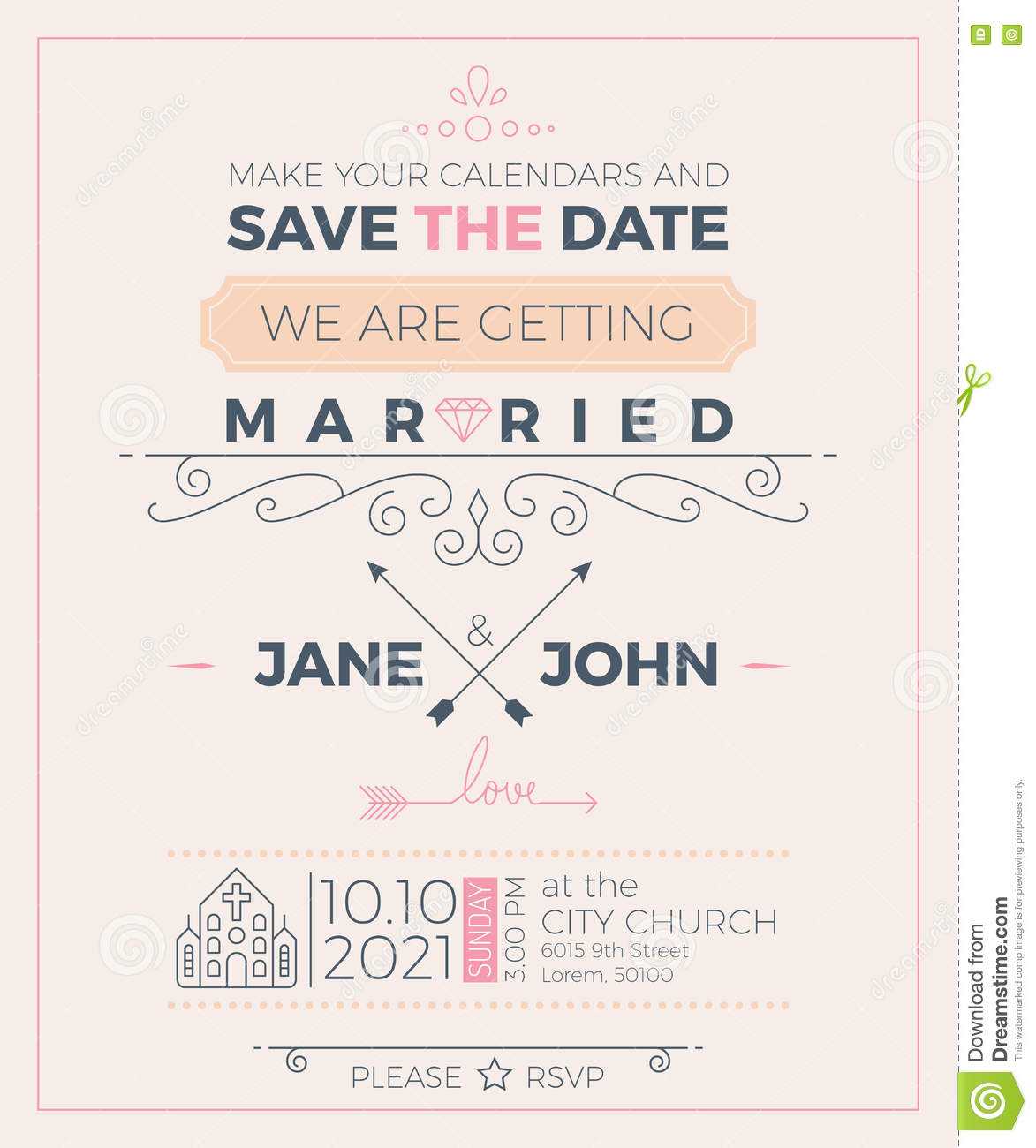 Vintage Wedding Invitation Card Template Stock Vector Pertaining To Church Wedding Invitation Card Template