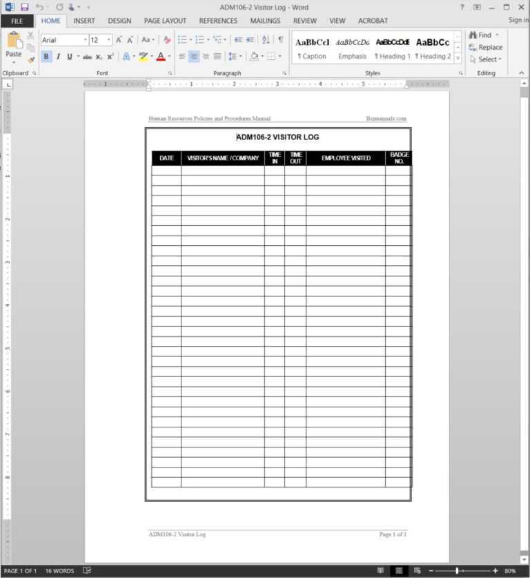 Visitor Log Template Adm106 2 Regarding Visitor Badge Template Word Professional Template
