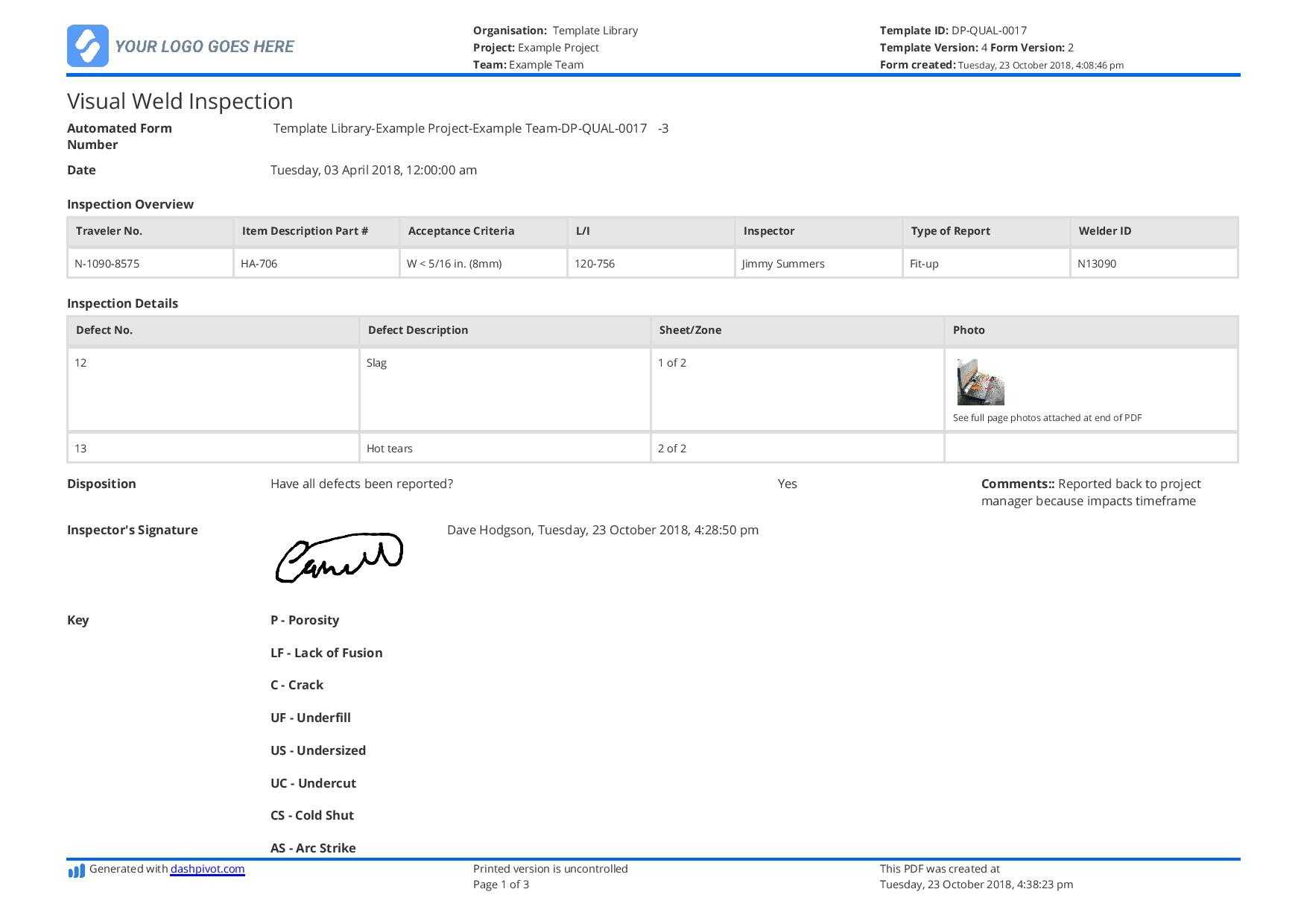 Visual Weld Inspection Template – Better Than Pdf And Excel Within Welding Inspection Report Template