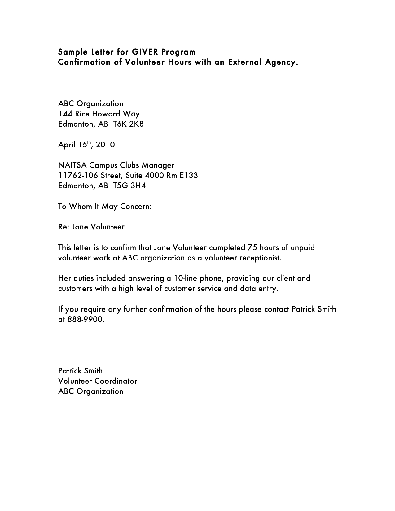 Volunteer Hours Letter Templatevolunteer Letter Template With Regard To Volunteer Report Template