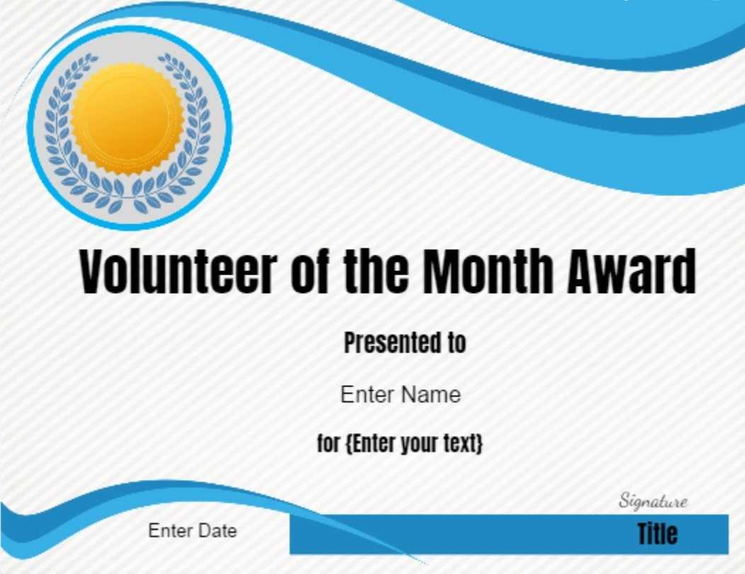 Volunteer Of The Month Certificate Template In 2019 Throughout Volunteer Award Certificate Template