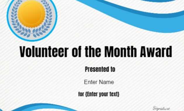 Volunteer Of The Month Certificate Template In 2019 with Volunteer Of The Year Certificate Template