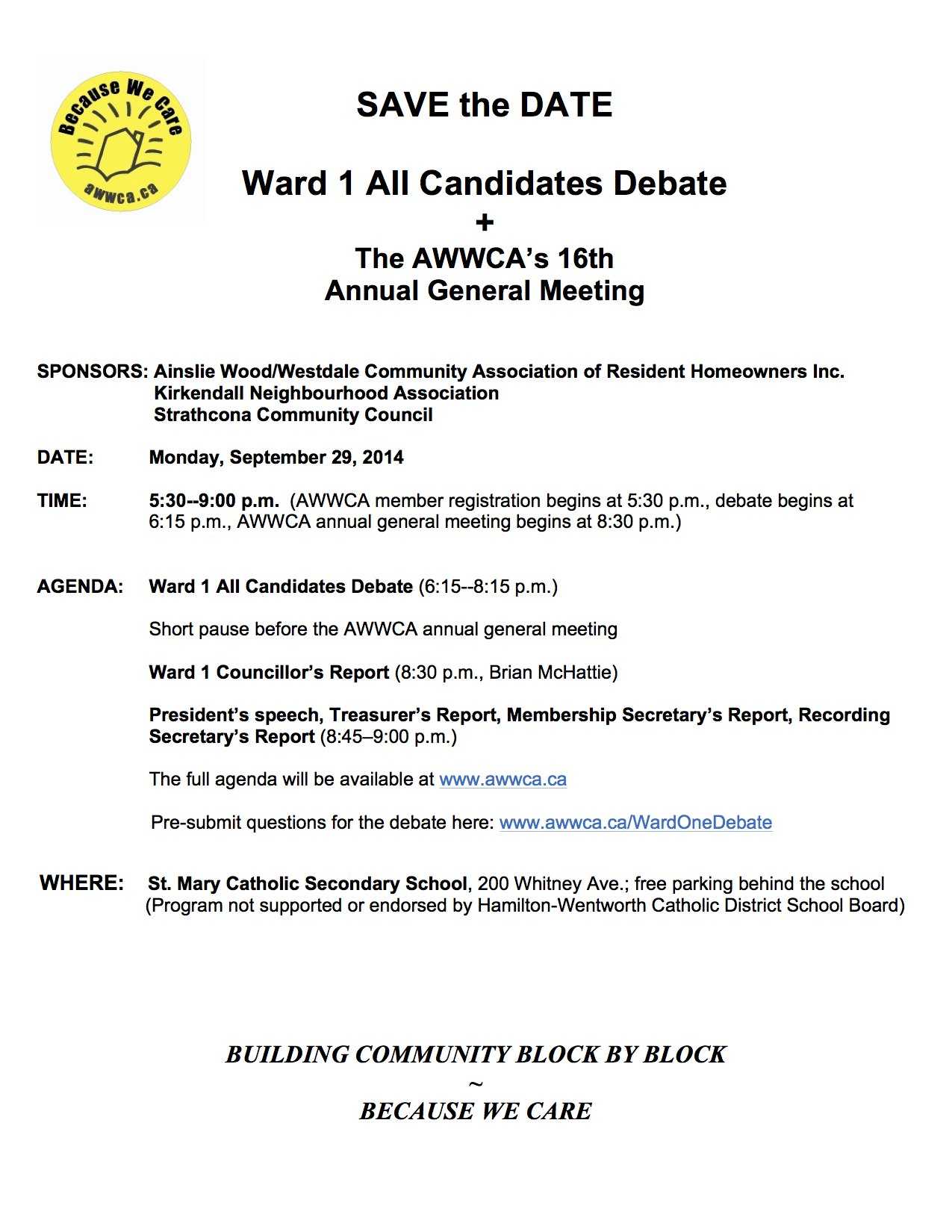 Ward 1 All Candidates Debate + The Awwca's 16Th Annual With Treasurer's Report Agm Template
