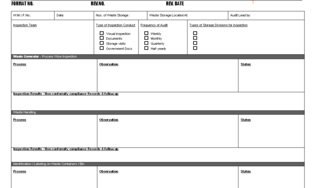 Waste Management Inspection Plan - for Waste Management Report Template