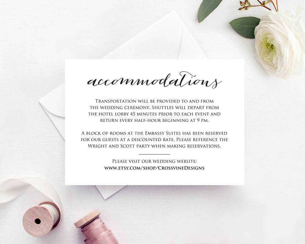Wedding Accommodations Card Insert Intended For Wedding Hotel Information Card Template