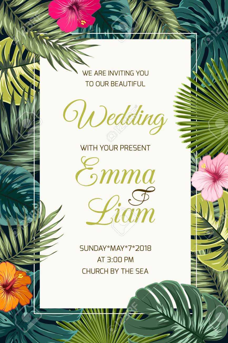 Wedding Event Invitation Card Template. Exotic Tropical Jungle,.. With Event Invitation Card Template