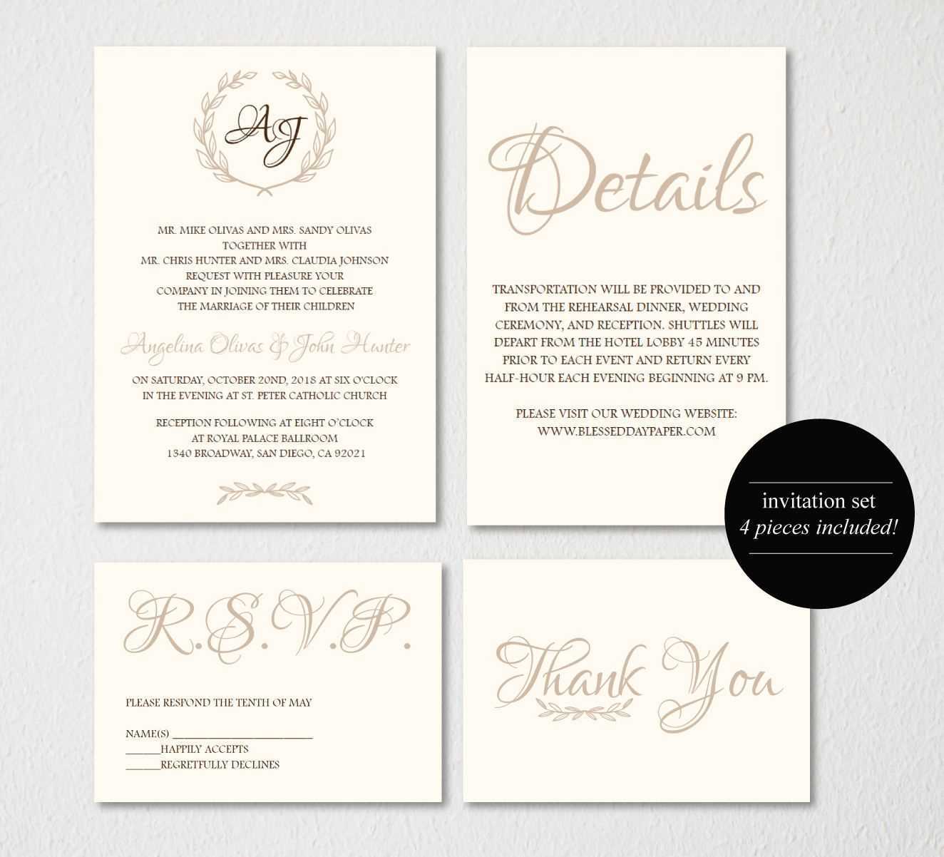 Wedding Invitation Printable/wedding Invitation Template Intended For Wedding Card Size Template