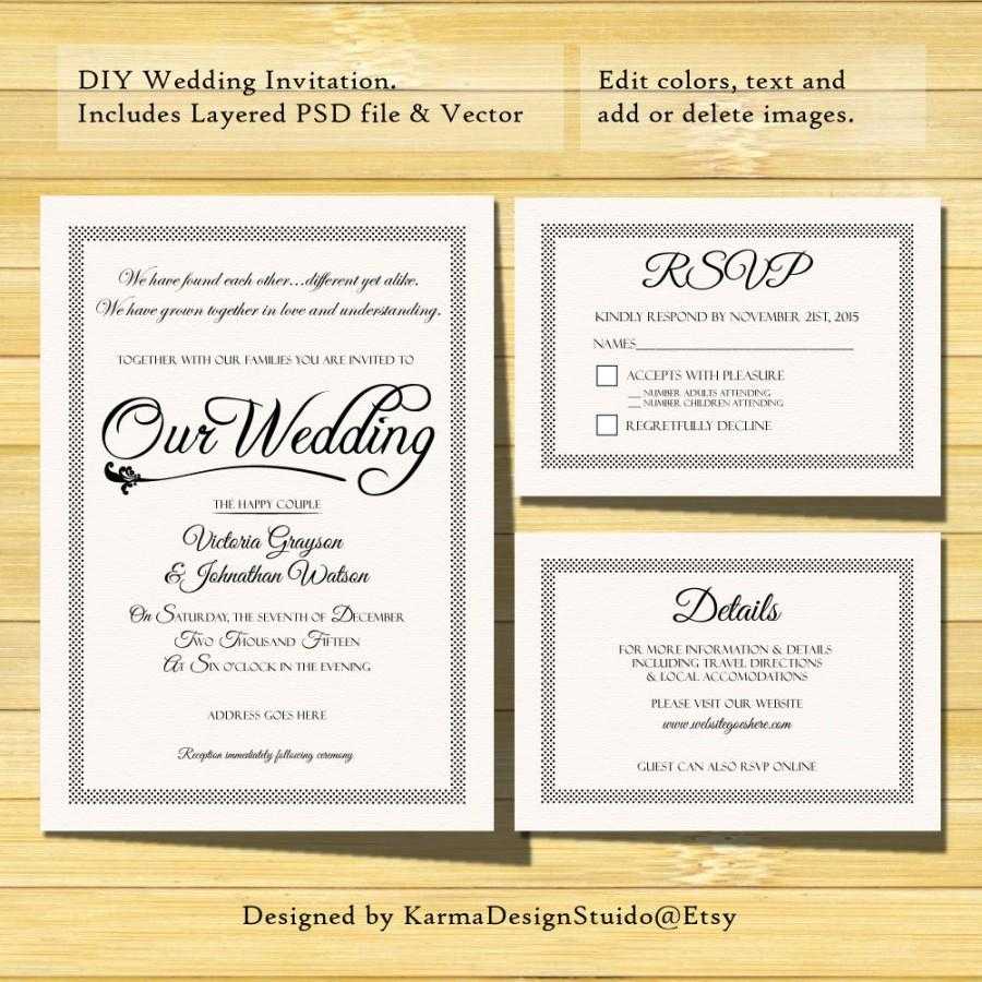Wedding Invitation Template – Instant Download – Printable Within Template For Rsvp Cards For Wedding