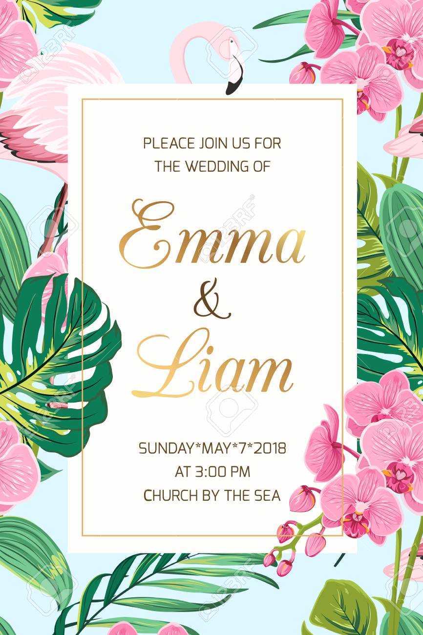 Wedding Marriage Event Invitation Card Template. Tropical Jungle.. Inside Event Invitation Card Template