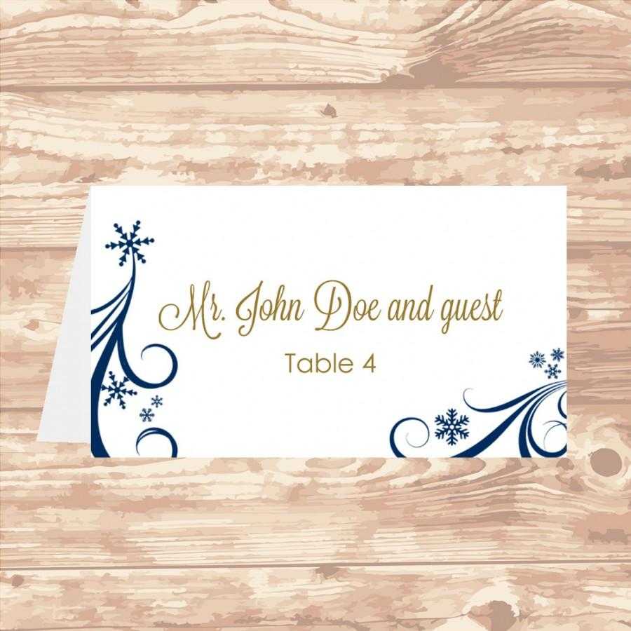 Wedding Place Card Diy Template Navy Swirling Snowflakes In Ms Word Place Card Template