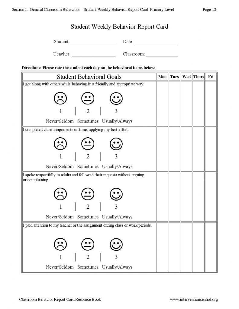 Weekly Behavior Report Inside Behaviour Report Template